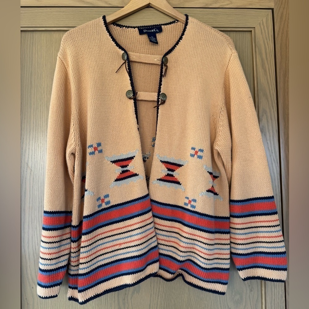 Denim & Co Extended Size Southwestern Cotton Blend Sweater / 2X
